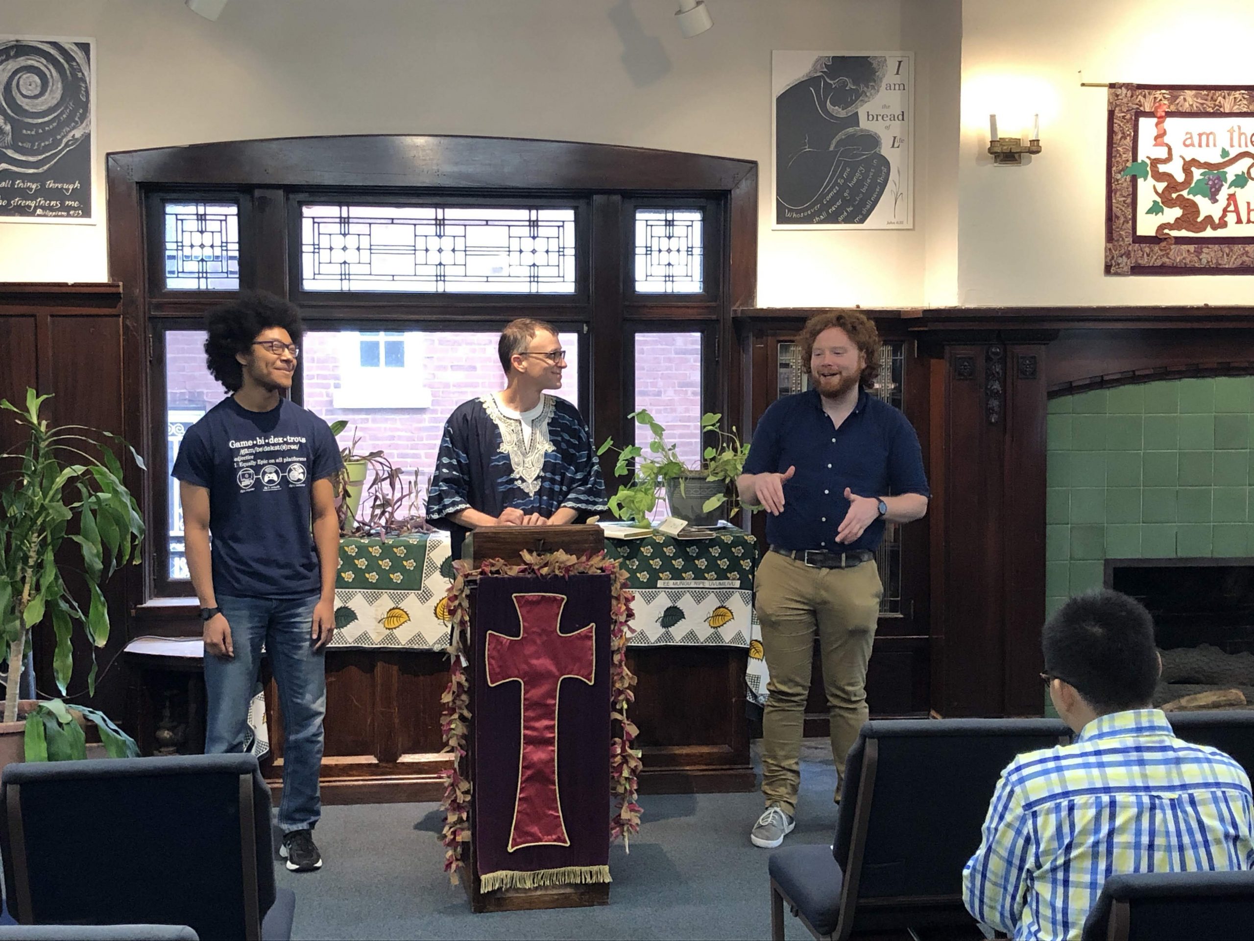 Vincent and Jack join Pastor Jonathan at the pulpit